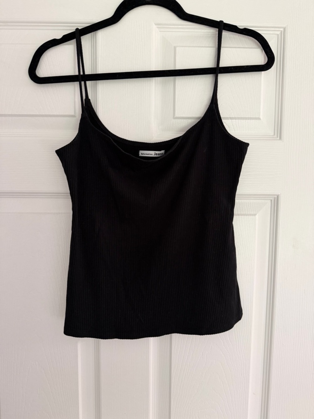 Reformation Black Ribbed Spaghetti Strap Cami